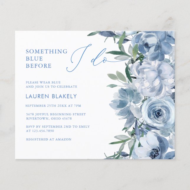 Budget Elegant Dusty Blue Floral Bridal Shower Flyer (Front)