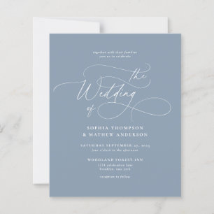 BUDGET Elegant Dusty Blue Flourish Script Wedding
