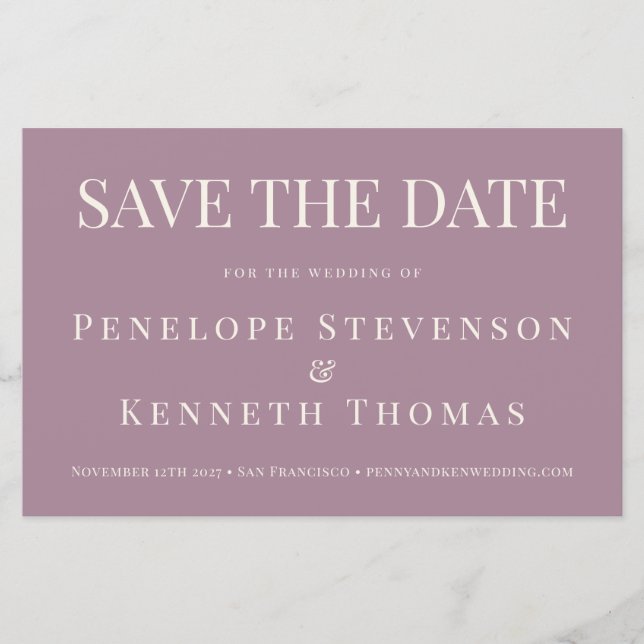 Budget Elegant Dusty Purple Save The Date (Front)