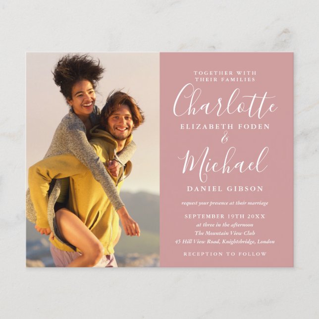 Budget Elegant Dusty Rose Photo Wedding Invitation (Front)