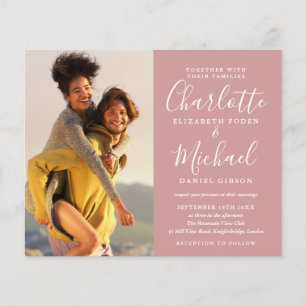 Budget Elegant Dusty Rose Photo Wedding Invitation