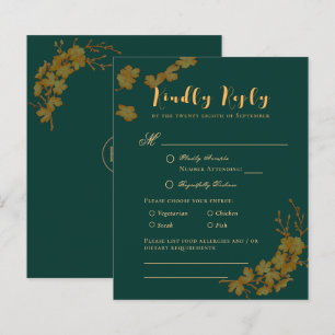 Budget Elegant Emerald Green & Gold Floral RSVP