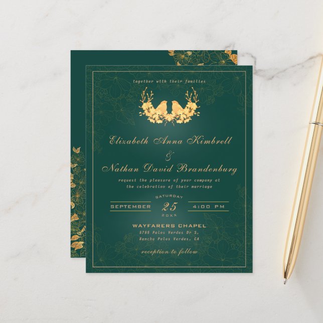 Budget Elegant Emerald Green Gold Wedding  (Front/Back In Situ)