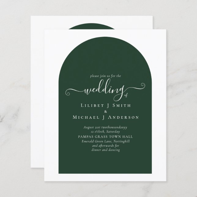 BUDGET Elegant Emerald Green Typography Wedding (Front/Back)