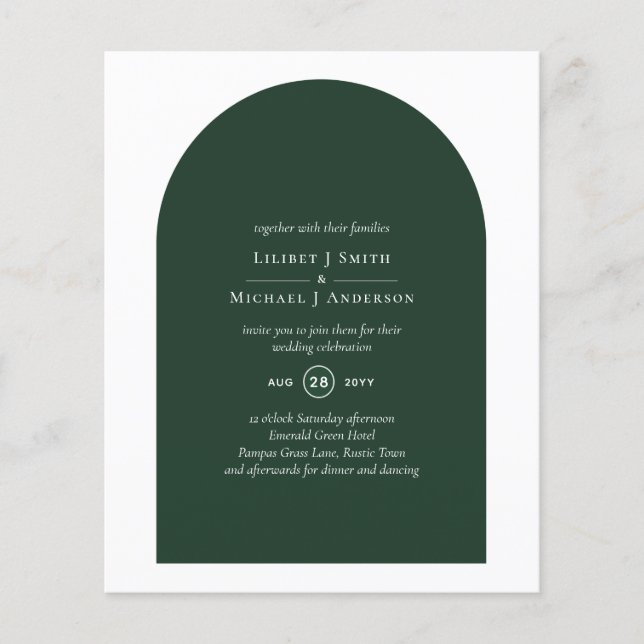 BUDGET Elegant Emerald Green Typography Wedding Flyer (Front)