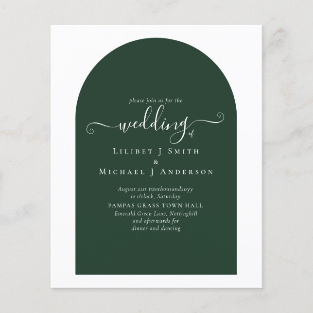 BUDGET Elegant Emerald Green Typography Wedding Flyer (Front)
