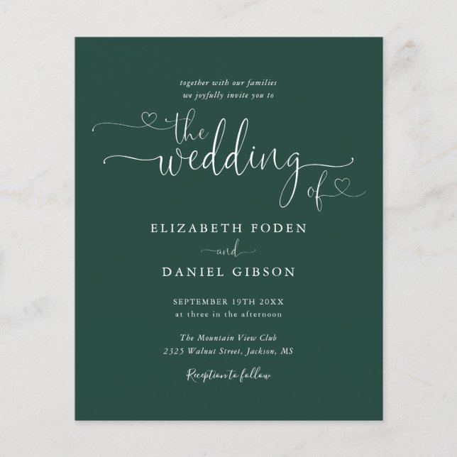 Budget Elegant Emerald Script Wedding Invitation (Front)