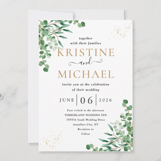 Budget Elegant Eucalyptus Leaves Greenery Wedding Invitation (Front)