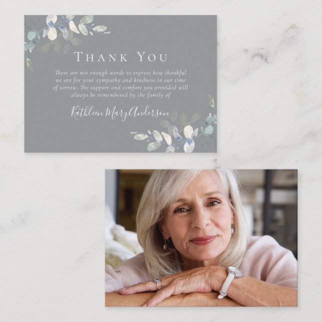 BUDGET Elegant Eucalyptus Photo Funeral Thank You  Card (Front/Back)