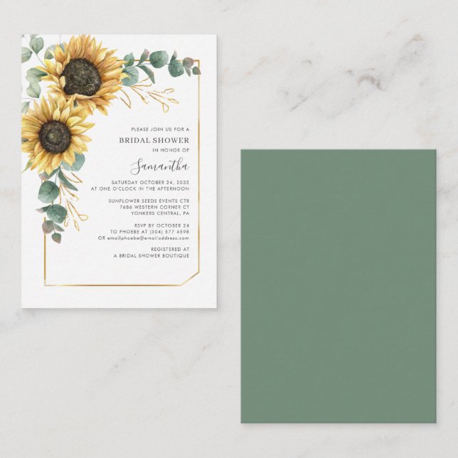 Budget Elegant Eucalyptus Sunflower Bridal Shower Card (Front/Back)