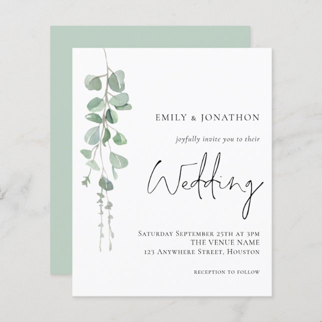 Budget Elegant Eucalyptus Wedding Invitation (Front/Back)
