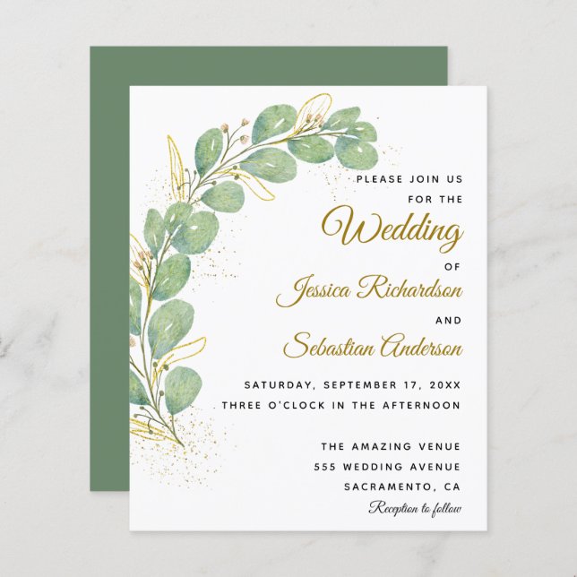 Budget Elegant Eucalyptus Wedding Invitations (Front/Back)
