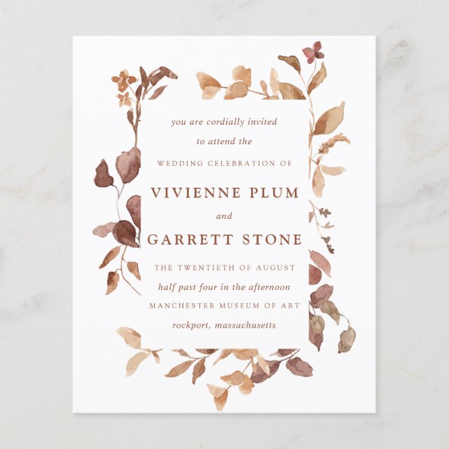 BUDGET Elegant Fall Leaves Wedding Invitation (Front)