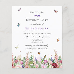 Budget Elegant Floral 30th Birthday Invitation