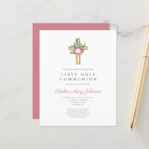 Budget Elegant Floral Cross Girl First Communion