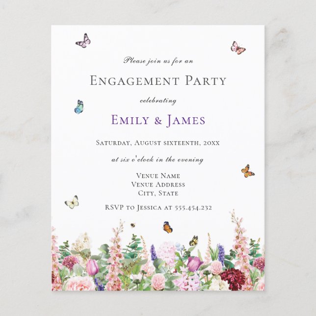 Budget Elegant Floral Engagement Party Invitation (Front)