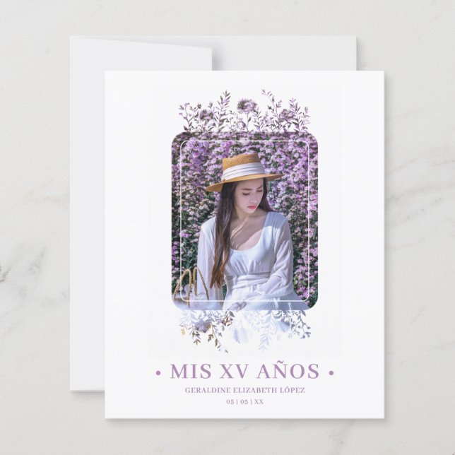 Budget Elegant Floral Frame Spanish Photo XV Años (Front)