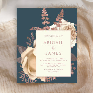 Budget Elegant Floral Ivory Rose Gold Teal Wedding