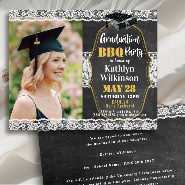 BUDGET Elegant Floral Lace Photo GRAD Invitation (Creator Uploaded)