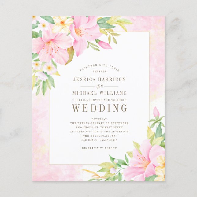 Budget Elegant Floral Monogram Wedding Invitation (Front)