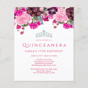Budget Elegant Floral Quinceanera Invitations