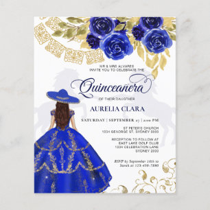 Budget Elegant Floral Royal Blue Horse Quinceañera