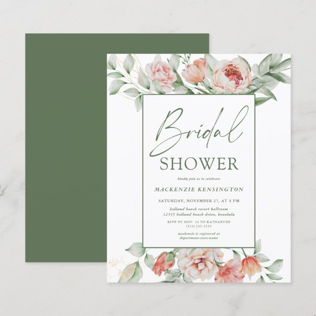 Budget Elegant Floral Script Bridal Shower (Front/Back)