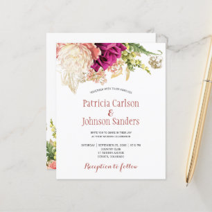 Budget elegant floral wedding invitation