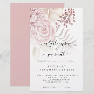 Budget Elegant Florals Script Pink Wedding Invite