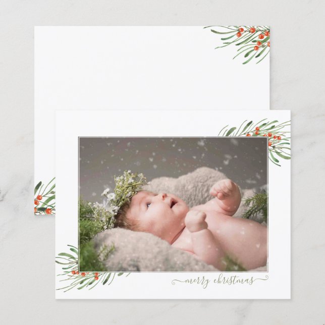 Budget Elegant Foliage Berries Christmas Photo (Front/Back)