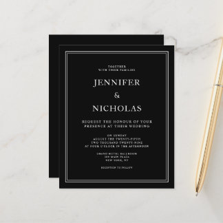 Budget Elegant Formal Black Wedding Invitation