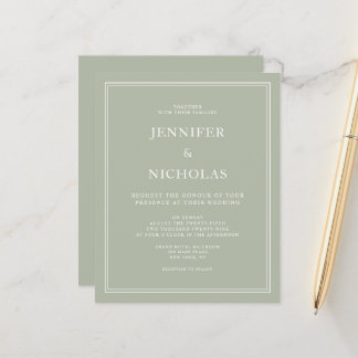 Budget Elegant Formal Sage Green Wedding Invite