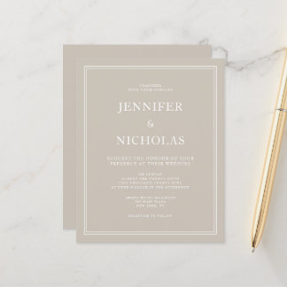 Budget Elegant Formal Taupe Beige Wedding Invite