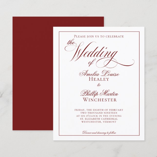 BUDGET Elegant Garnet Red and White Wedding (Front/Back)