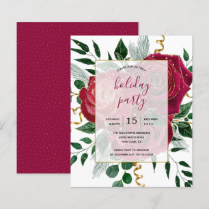 Budget Elegant Glam Red Roses Holiday Party Invite