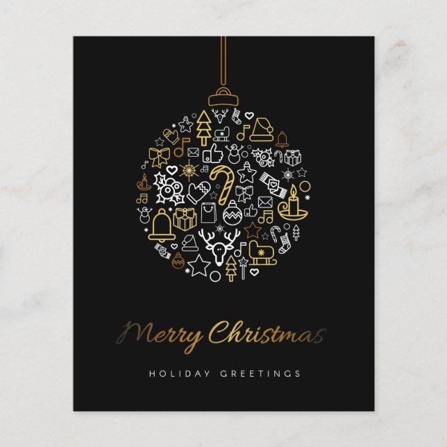 Budget Elegant Gold & Black Merry Christmas Card (Front)
