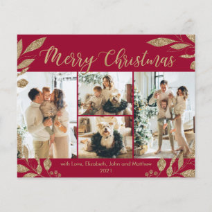 Budget Elegant Gold Burgundy Photo Christmas Card