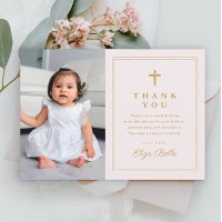 Budget Elegant Gold Cross Photo Baptism Thank You