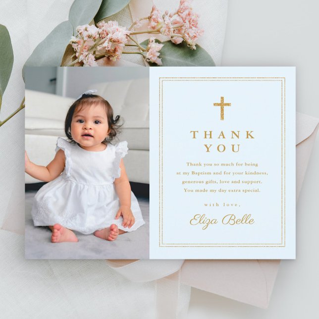 Budget Elegant Gold Cross Photo Baptism Thank You Postcard (Creator Uploaded)