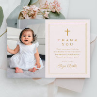 Budget Elegant Gold Cross Photo Baptism Thank You