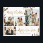 Budget Elegant Gold Foliage Photo Christmas Card<br><div class="desc">Budget, Elegant, Modern Gold and White Botanical Leaves 4 Photo Collage Merry Christmas Holiday Card. This festive, mimimalist, whimsical four (4) photo holiday card template features a pretty photo collage, faux gold foil botanical leaves, winterberries and says Merry Christmas and Happy New Year! The „Merry Christmas and Happy New Year!”...</div>
