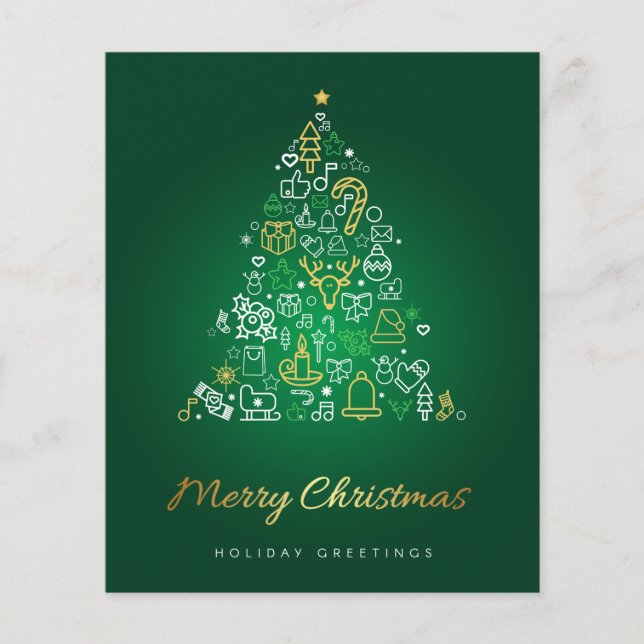 Budget Elegant Gold & Green Merry Christmas Card (Front)