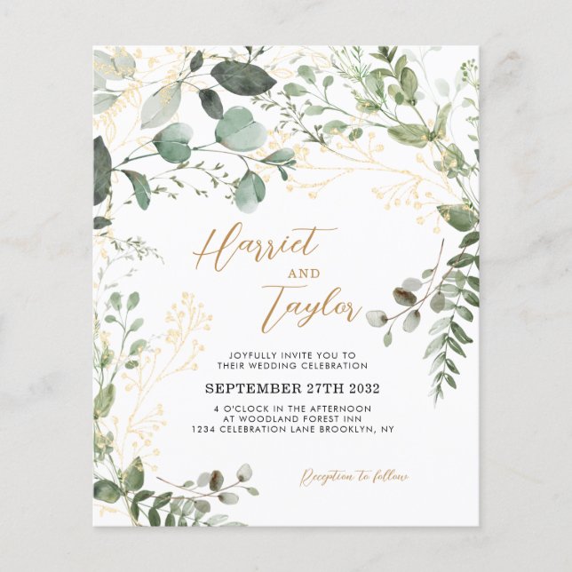 BUDGET Elegant Gold & Greenery Eucalyptus Wedding (Front)