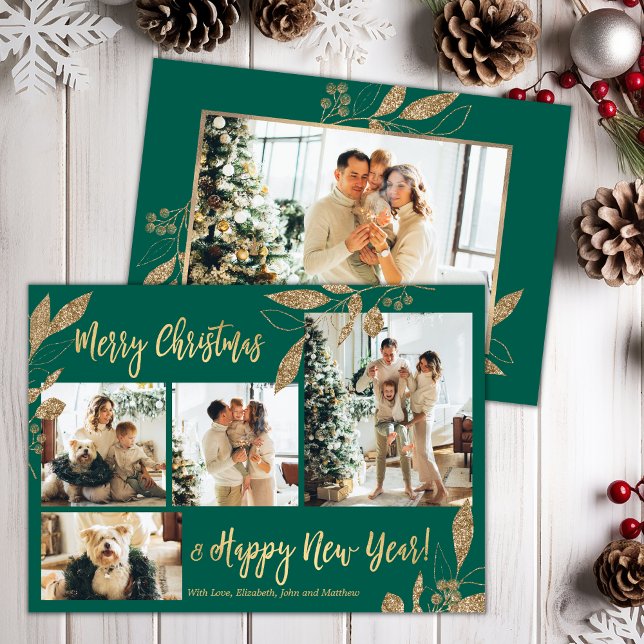 Budget Elegant Gold Leafy Photo Christmas Card (Creator Uploaded)