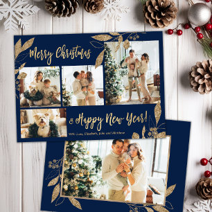 Budget Elegant Gold Leafy Photo Christmas Card