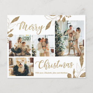 Budget Elegant Gold Leaves Photo Christmas Card