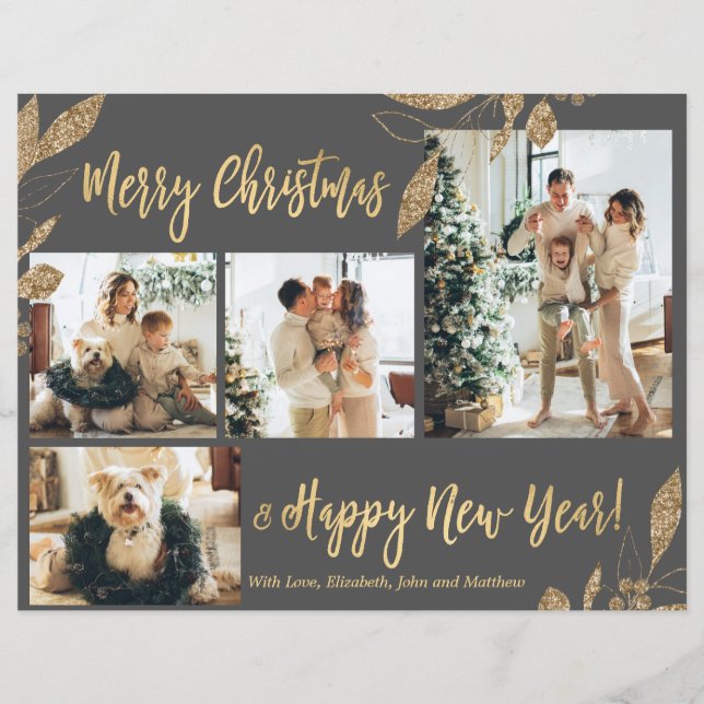 Budget Elegant Gold Leaves Photo Christmas Card (Front)