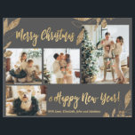 Budget Elegant Gold Leaves Photo Christmas Card<br><div class="desc">Budget, Elegant, Modern Gold and Grey Botanical Leaves 4 Photo Collage Merry Christmas Holiday Card. This festive, mimimalist, whimsical four (4) photo holiday card template features a pretty photo collage, faux gold foil botanical leaves, winterberries and says Merry Christmas and Happy New Year! The „Merry Christmas and Happy New Year!”...</div>