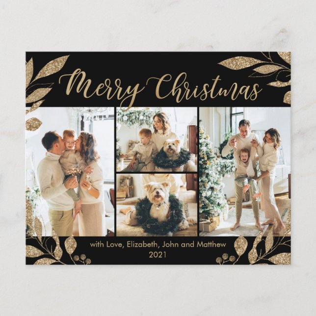 Budget Elegant Gold Leaves Photo Christmas Card (Front)