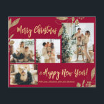 Budget Elegant Gold Leaves Photo Christmas Card<br><div class="desc">Budget, Elegant, Modern Gold and Burgundy Botanical Leaves 4 Photo Collage Merry Christmas Holiday Card. This festive, mimimalist, whimsical four (4) photo holiday card template features a pretty photo collage, faux gold foil botanical leaves, winterberries and says Merry Christmas and Happy New Year! The „Merry Christmas and Happy New Year!”...</div>